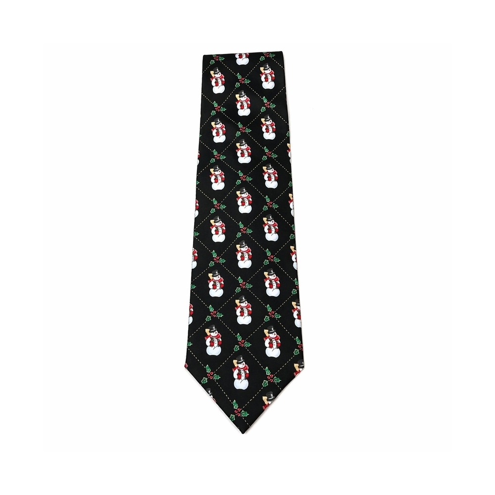 Holiday Traditions Hallmark Mens Silk Tie Black Snowman Christmas Holly MMG‎